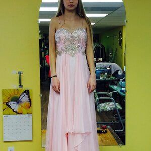 Pink Embellished Asymmetrical Prom Dress
